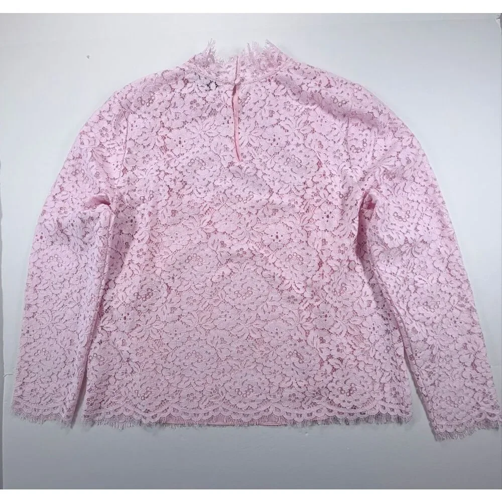 J.Crew Scalloped Lace Mockneck Top Pink Floral Lined Womens Size 12 Blouse NWOT - Picture 10 of 10